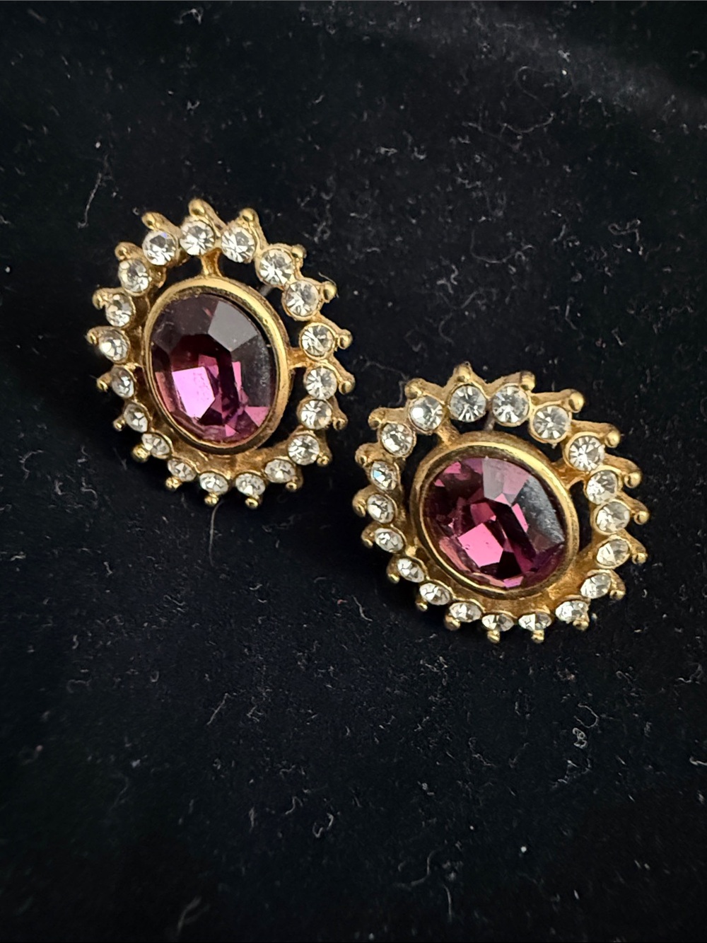 Gold-Tone amethyst Crystal Halo Stud Earrings